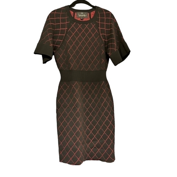 Nicole miller midi dress small black and red sheath short sleeves knee length - Picture 5 of 9